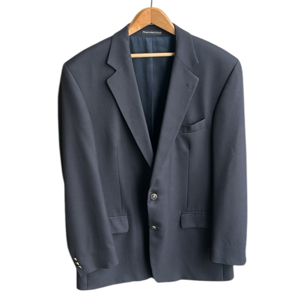Oscar De La Renta Single Breast 2 Button Black Blazer Men Size 44 Tall